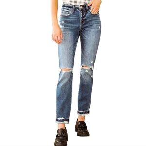 Flying Monkey Mid-Rise Straight Leg  Distressed Stretch Jeans